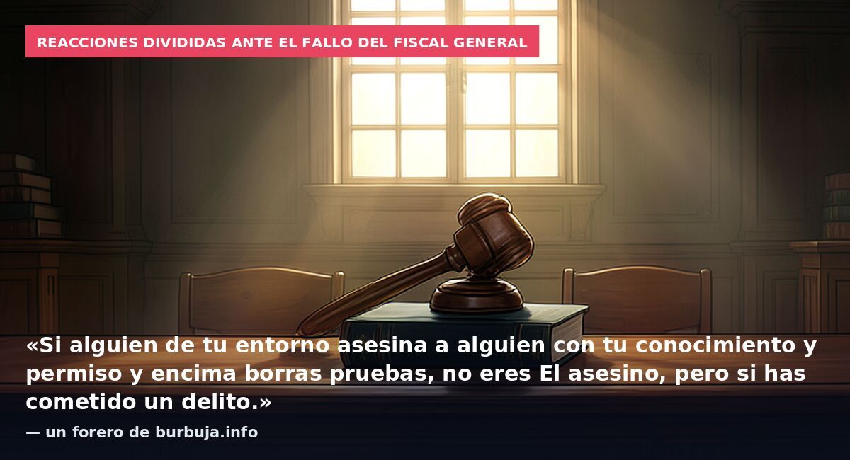 Reacciones divididas ante el fallo del Fiscal General: «Si alguien de tu entorno asesina a alguien con tu conocimiento y permiso y encima borras pruebas, no eres El asesino, pero si has cometido un delito.» — un forero de burbuja.info