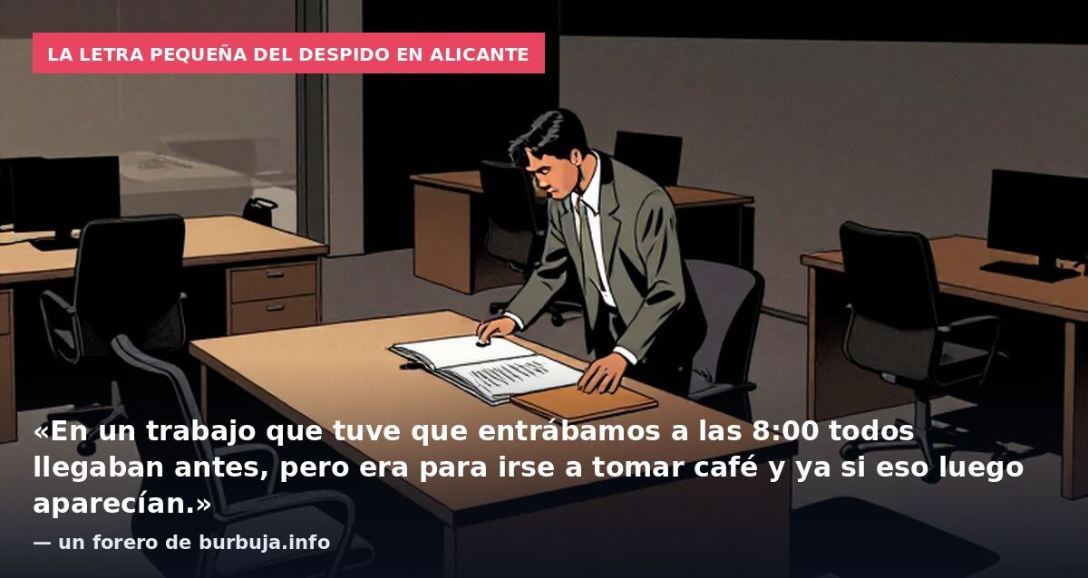 La letra pequeña del despido en Alicante: «En un trabajo que tuve que entrábamos a las 8:00 todos llegaban antes, pero era para irse a tomar café y ya si eso luego aparecían.» — un forero de burbuja.info