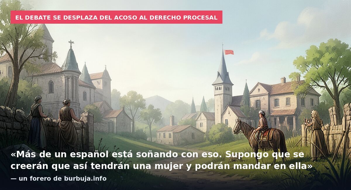 El debate se desplaza del acoso al derecho procesal: «Más de un español está soñando con eso. Supongo que se creerán que así tendrán una mujer y podrán mandar en ella» — un forero de burbuja.info