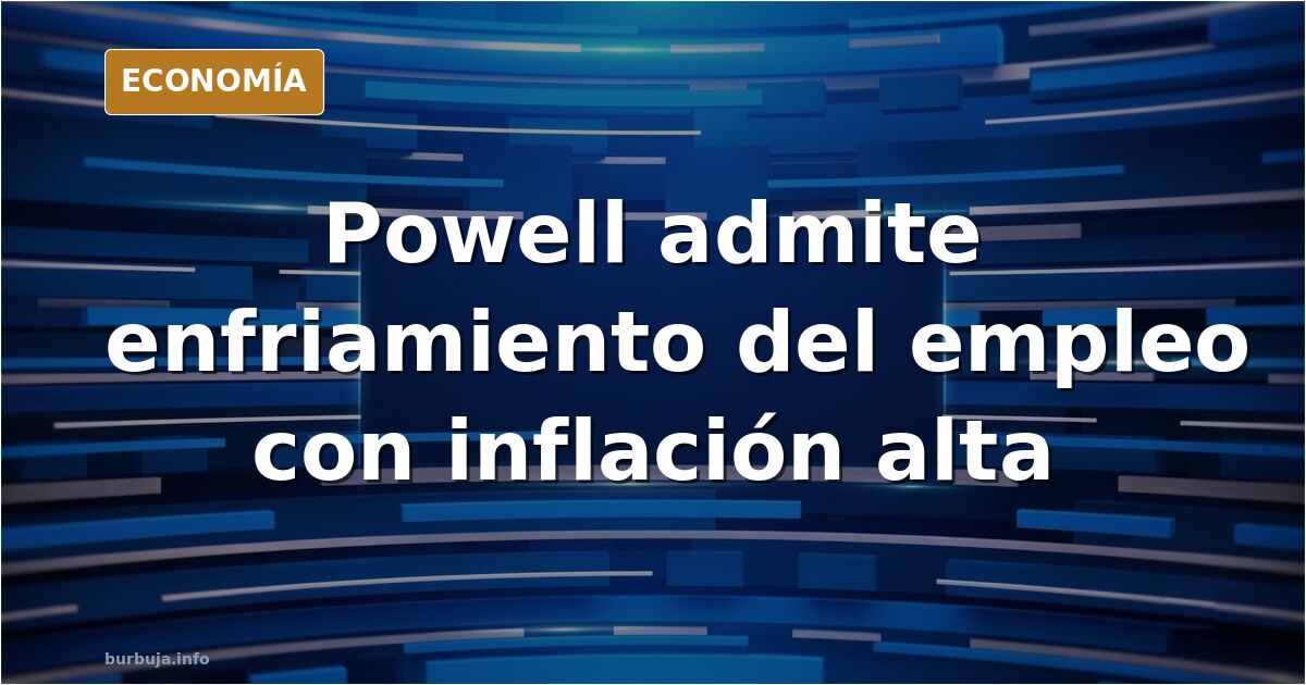 Ilustración editorial de un edificio de la Reserva Federal con gráficos de inflación y desempleo en tonos azul marino y dorad