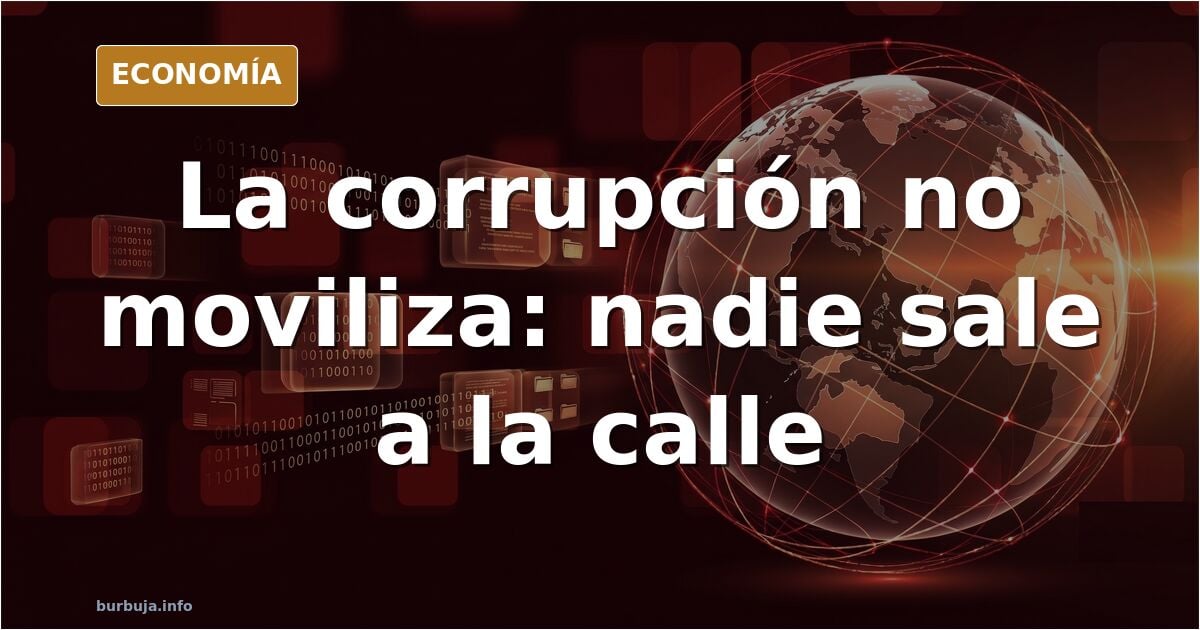 Ilustración editorial de una plaza vacía con edificios oficiales al fondo, símbolo de la falta de protestas contra la corrupc