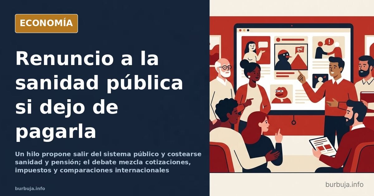 Ilustración editorial sobre renunciar a la Seguridad Social y pagar sanidad y pensión por cuenta propia