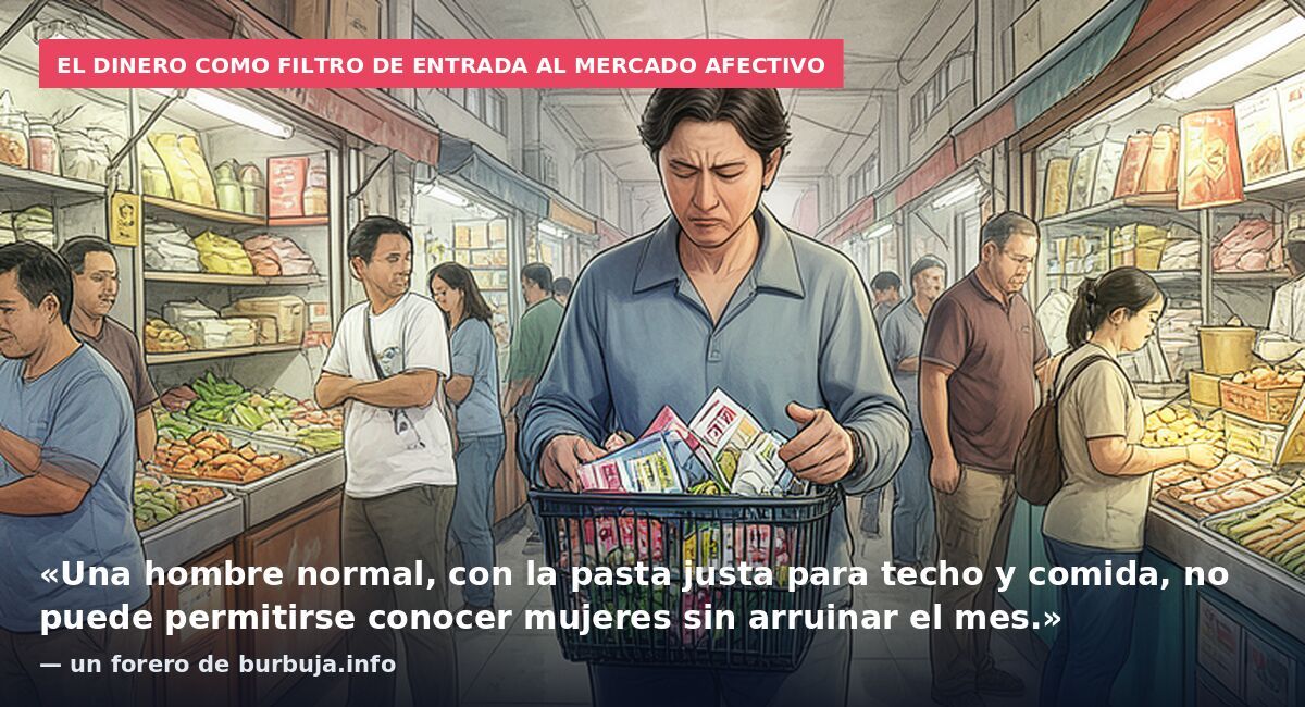 El dinero como filtro de entrada al mercado afectivo: «Una hombre normal, con la pasta justa para techo y comida, no puede permitirse conocer mujeres sin arruinar el mes.» — un forero de burbuja.info