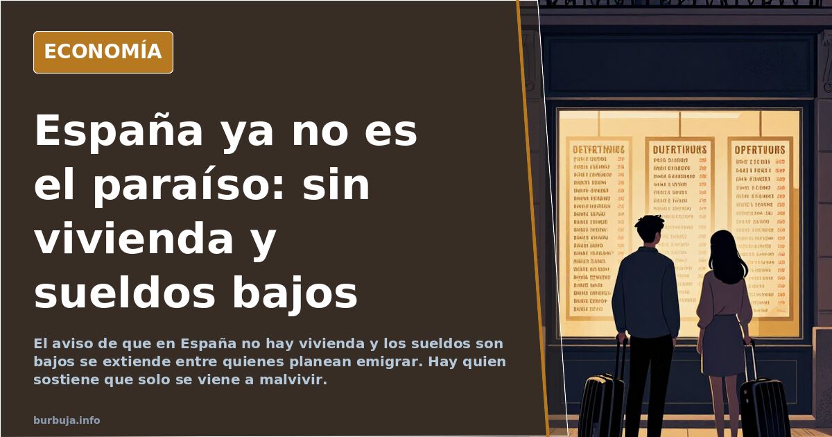 Ilustración editorial de una persona con maleta frente a una ciudad con edificios altos y carteles de se alquila