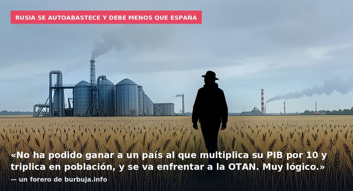 Rusia se autoabastece y debe menos que España: «No ha podido ganar a un país al que multiplica su PIB por 10 y triplica en población, y se va enfrentar a la OTAN. Muy lógico.» — un forero de burbuja.info