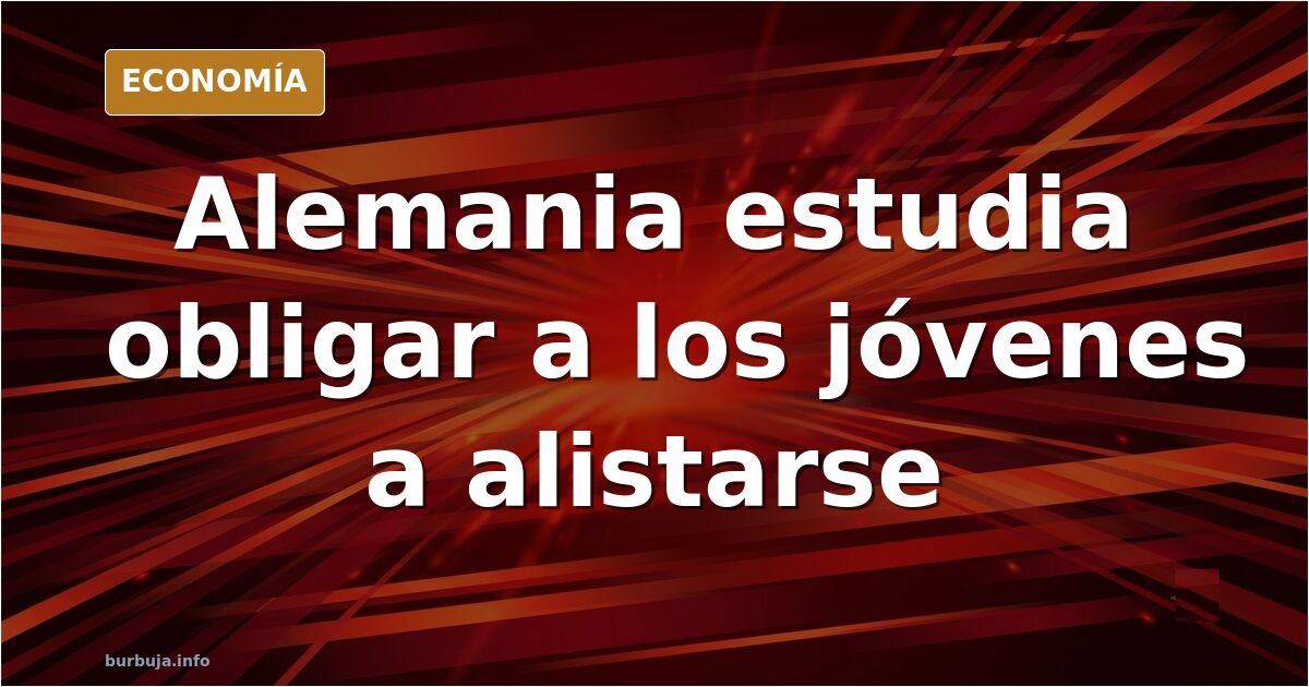 Ilustración editorial de un joven alemán frente a una bandera y una silueta militar, servicio militar obligatorio