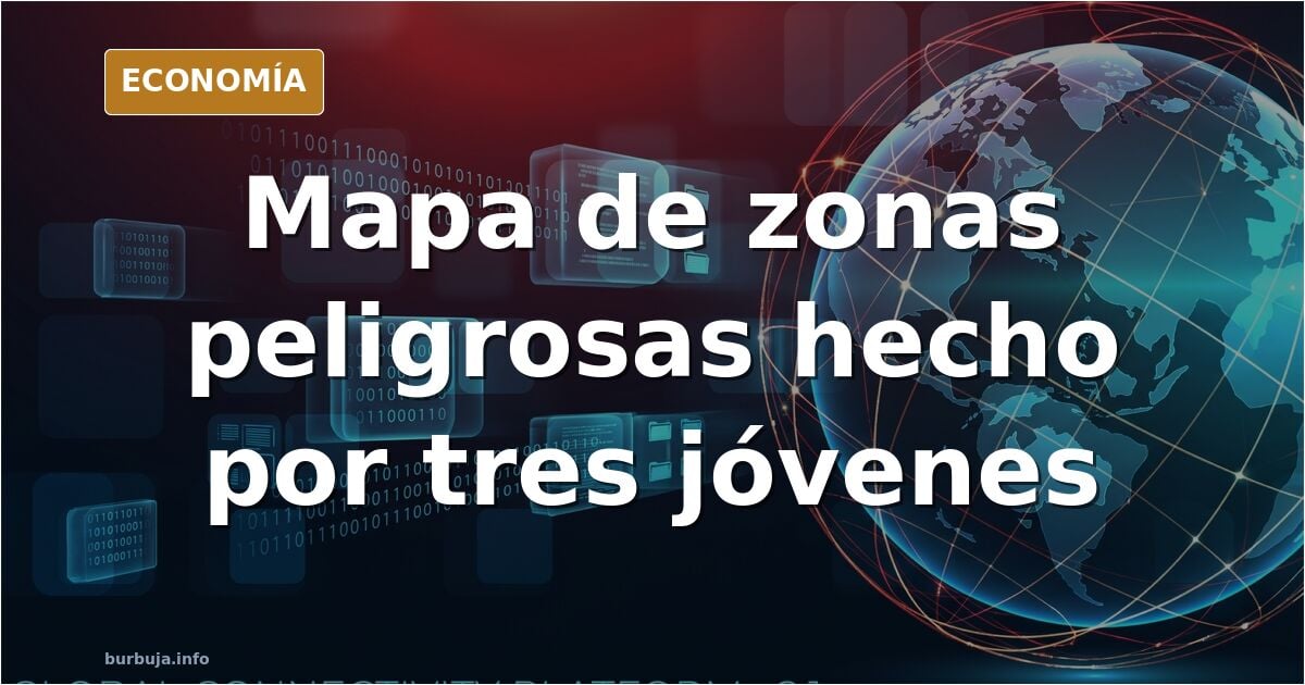 Ilustración editorial de un mapa digital con puntos de alerta geolocalizados sobre una ciudad, en tonos azul marino y dorado