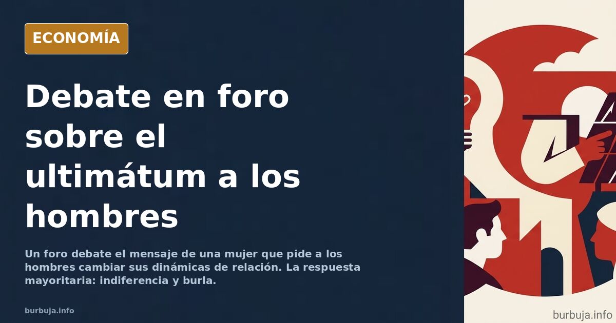 Ilustración editorial de una mujer de mediana edad señalando una advertencia sobre el mercado afectivo y la soledad masculina