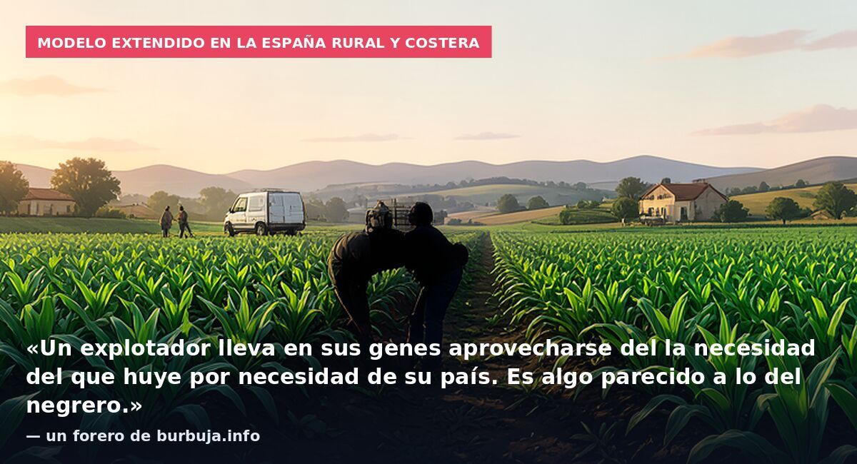 Modelo extendido en la España rural y costera: «Un explotador lleva en sus genes aprovecharse del la necesidad del que huye por necesidad de su país. Es algo parecido a lo del negrero.» — un forero de burbuja.info