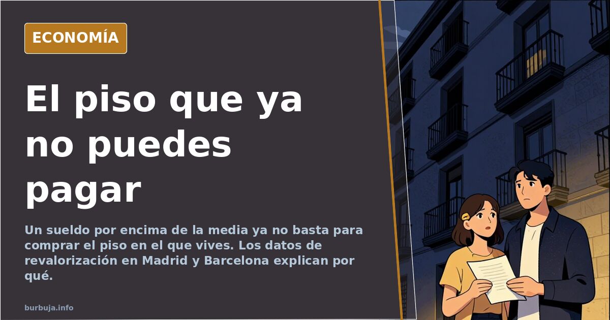 Ilustración editorial de un edificio de viviendas con el precio disparado frente a una nómina que no alcanza