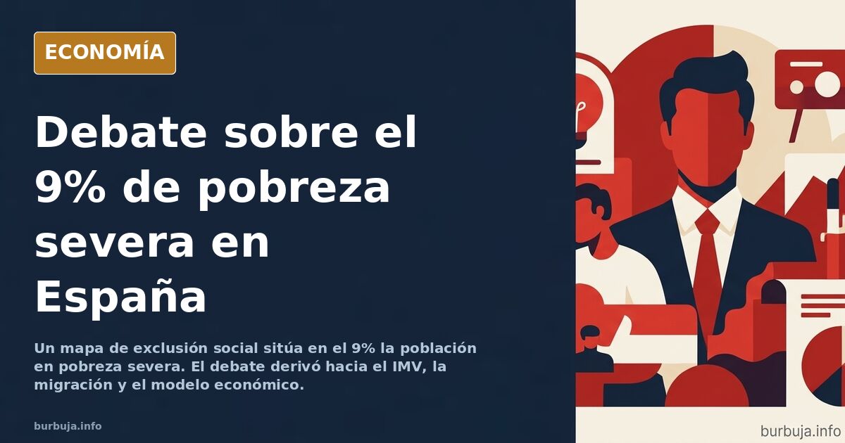 Mapa de España con zonas sombreadas que reflejan el 9% de población en pobreza severa y exclusión social