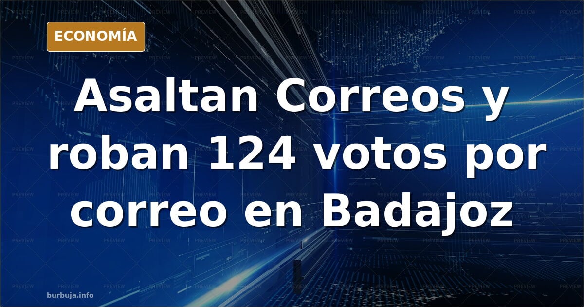 Ilustración editorial de una oficina de Correos asaltada con una caja fuerte abierta y papeletas de voto esparcidas en Badajo
