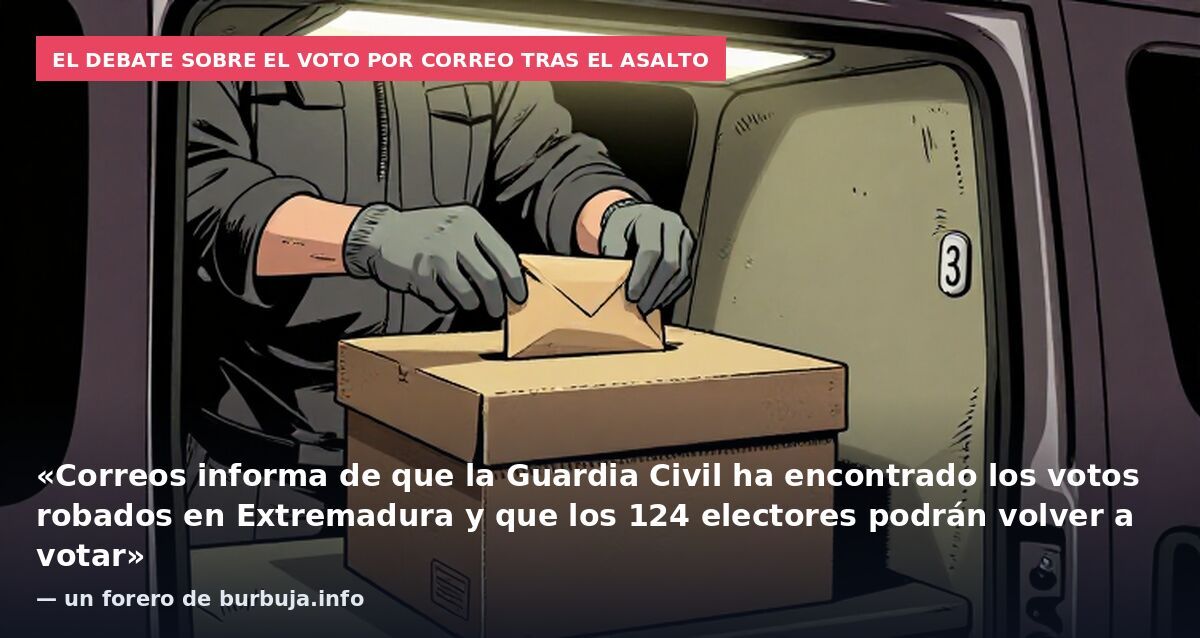 El debate sobre el voto por correo tras el asalto: «Correos informa de que la Guardia Civil ha encontrado los votos robados en Extremadura y que los 124 electores podrán volver a votar» — un forero de burbuja.info