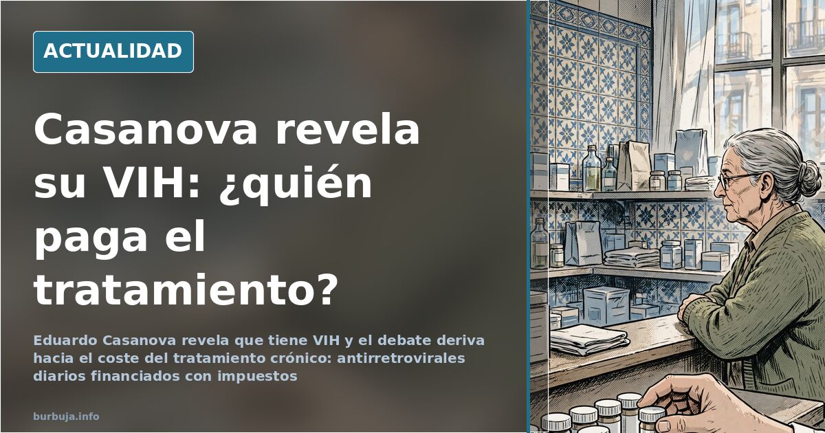 Ilustración editorial sobre la revelación del VIH de Eduardo Casanova y el debate sobre el coste del tratamiento sanitario
