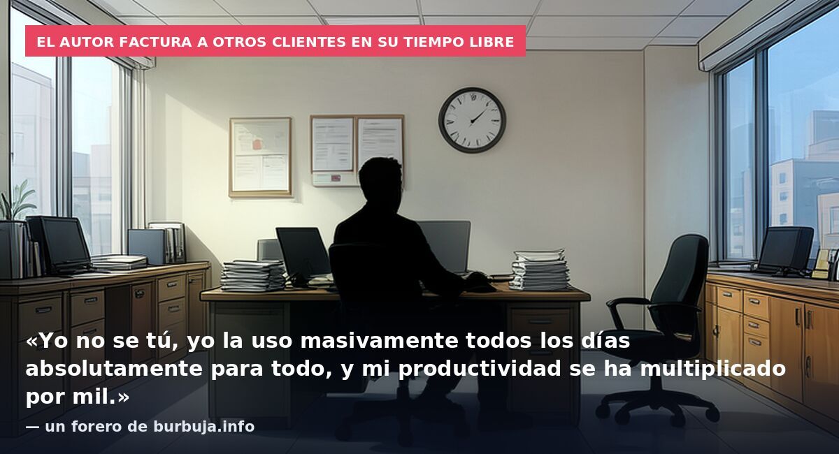 El autor factura a otros clientes en su tiempo libre: «Yo no se tú, yo la uso masivamente todos los días absolutamente para todo, y mi productividad se ha multiplicado por mil.» — un forero de burbuja.info