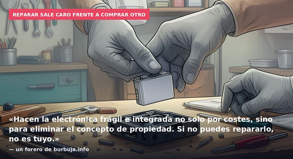 Reparar sale caro frente a comprar otro: «Hacen la electrónica frágil e integrada no solo por costes, sino para eliminar el concepto de propiedad. Si no puedes repararlo, no es tuyo.» — un forero de burbuja.info