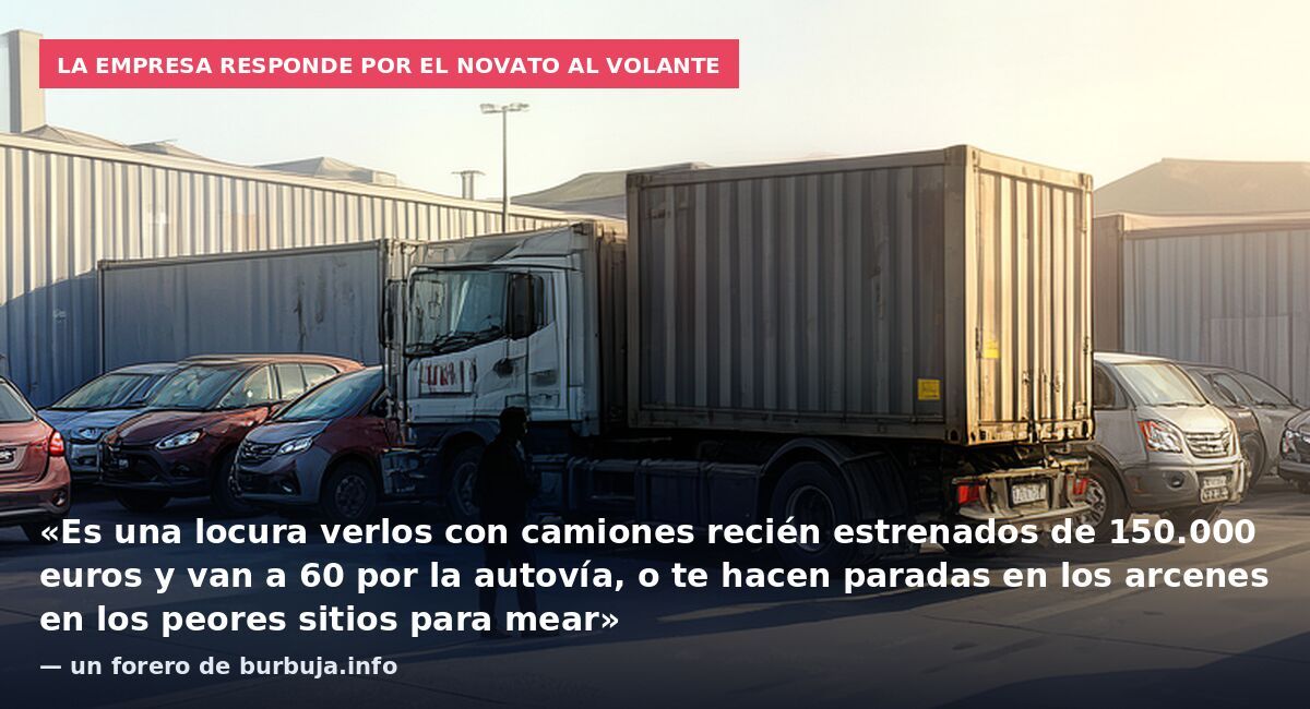 La empresa responde por el novato al volante: «Es una locura verlos con camiones recién estrenados de 150.000 euros y van a 60 por la autovía, o te hacen paradas en los arcenes en los peores sitios para mear» — un forero de burbuja.info