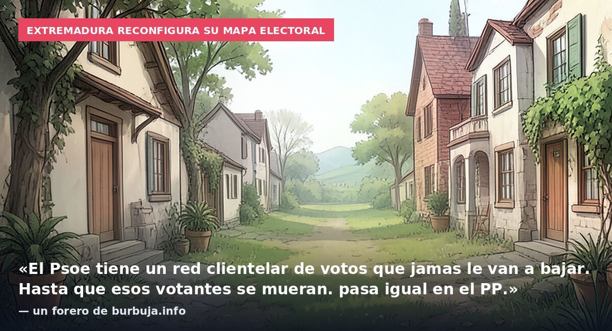 Extremadura reconfigura su mapa electoral: «El Psoe tiene un red clientelar de votos que jamas le van a bajar. Hasta que esos votantes se mueran. pasa igual en el PP.» — un forero de burbuja.info