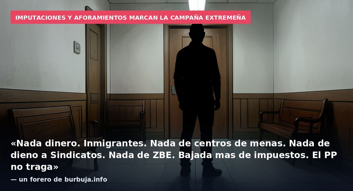 Imputaciones y aforamientos marcan la campaña extremeña: «Nada dinero. Inmigrantes. Nada de centros de menas. Nada de dieno a Sindicatos. Nada de ZBE. Bajada mas de impuestos. El PP no traga» — un forero de burbuja.info