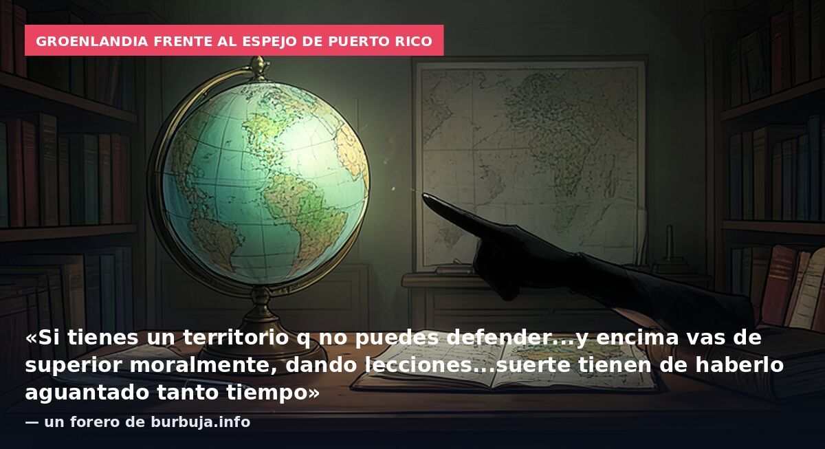 Groenlandia frente al espejo de Puerto Rico: «Si tienes un territorio q no puedes defender...y encima vas de superior moralmente, dando lecciones...suerte tienen de haberlo aguantado tanto tiempo» — un forero de burbuja.info
