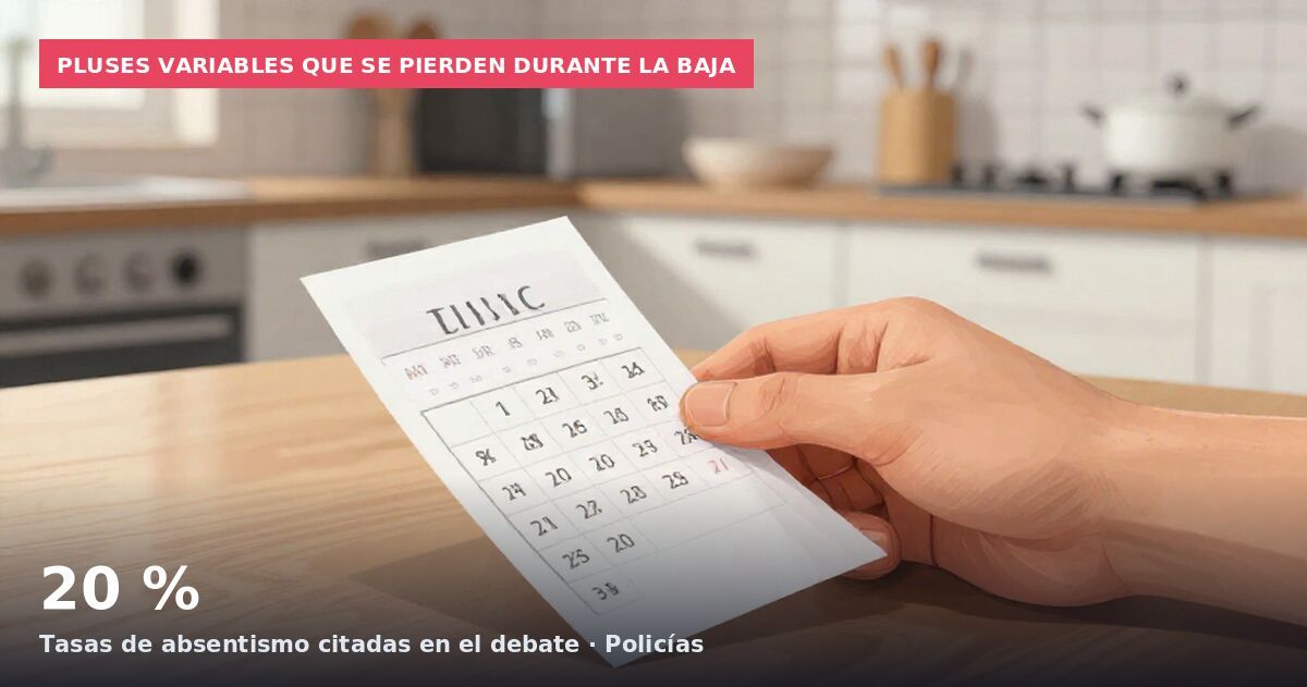 Pluses variables que se pierden durante la baja: 20 % Tasas de absentismo citadas en el debate · Policías