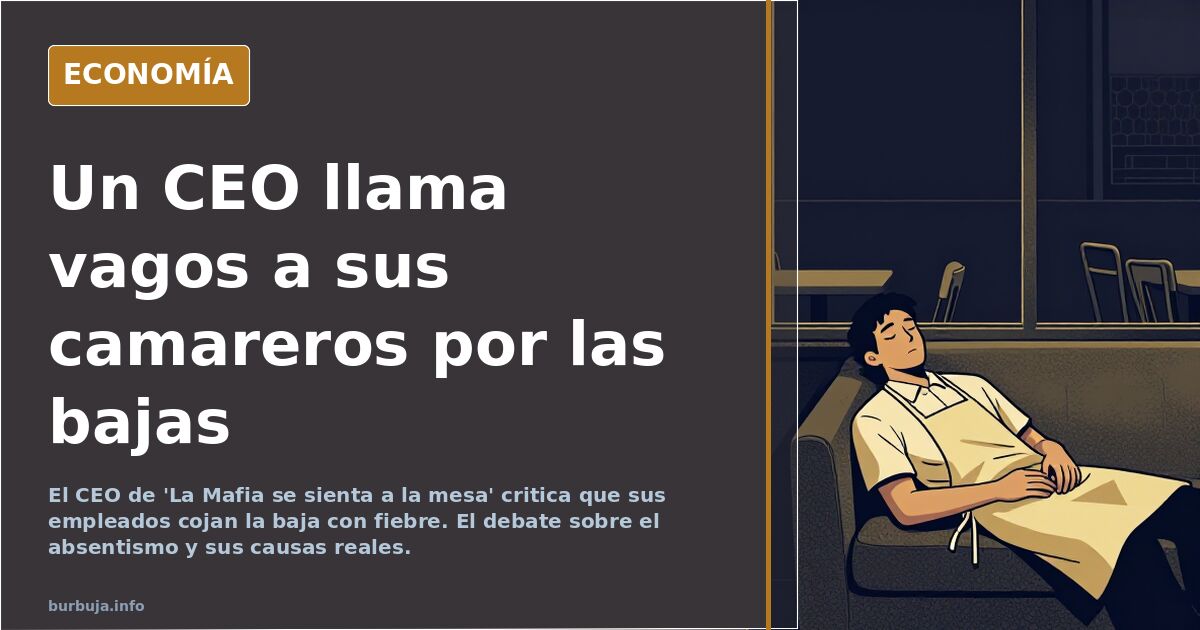 Ilustración editorial de un directivo de hostelería señalando a un camarero con fiebre en un restaurante vacío