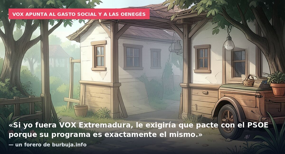 Vox apunta al gasto social y a las oenegés: «Si yo fuera VOX Extremadura, le exigiría que pacte con el PSOE porque su programa es exactamente el mismo.» — un forero de burbuja.info