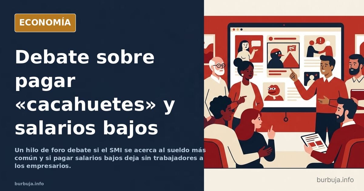 Ilustración editorial de un plato con cacahuetes sobre una mesa de despacho vacía junto a una nómina y una calculadora