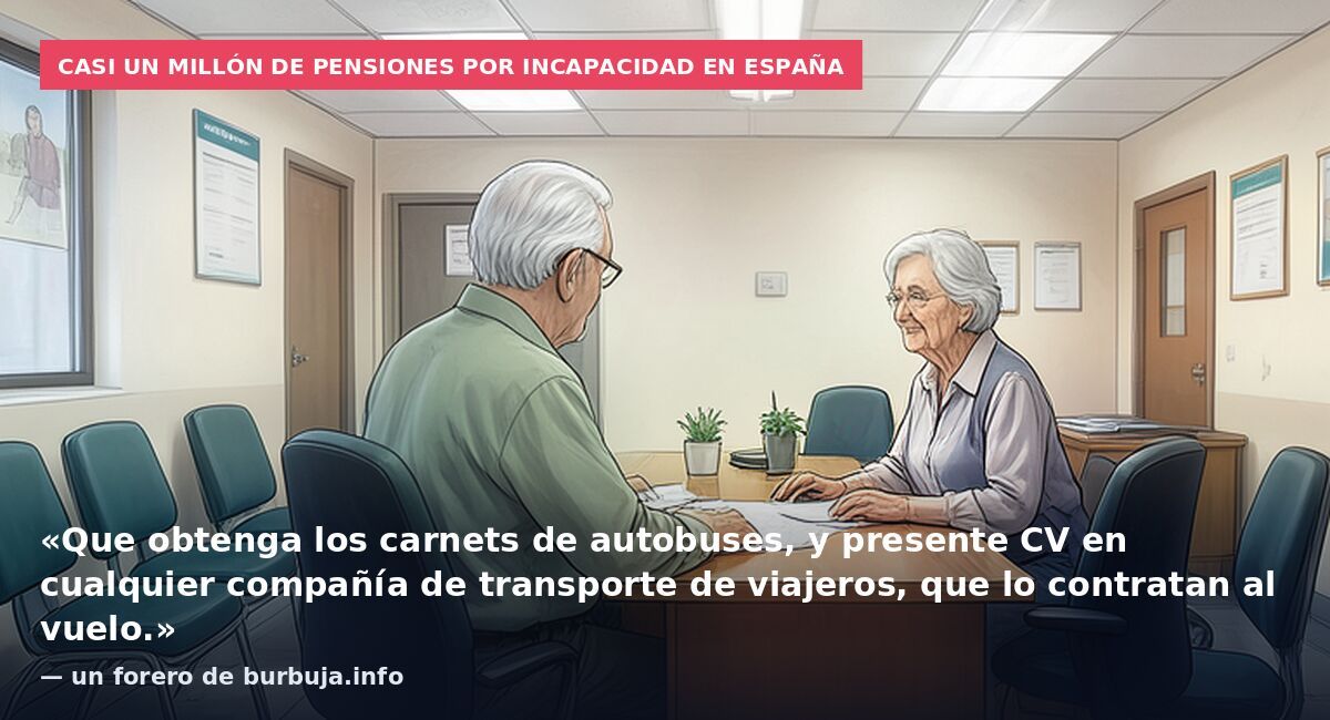 Casi un millón de pensiones por incapacidad en España: «Que obtenga los carnets de autobuses, y presente CV en cualquier compañía de transporte de viajeros, que lo contratan al vuelo.» — un forero de burbuja.info