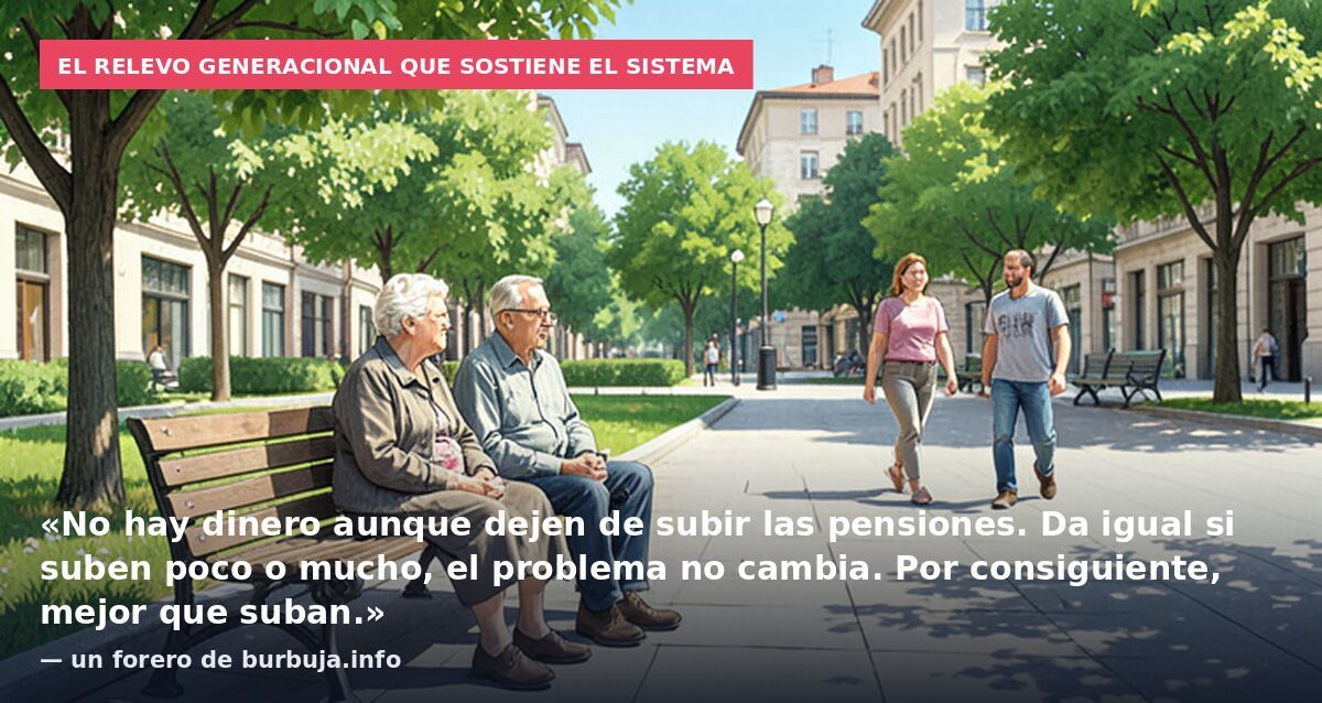 El relevo generacional que sostiene el sistema: «No hay dinero aunque dejen de subir las pensiones. Da igual si suben poco o mucho, el problema no cambia. Por consiguiente, mejor que suban.» — un forero de burbuja.info
