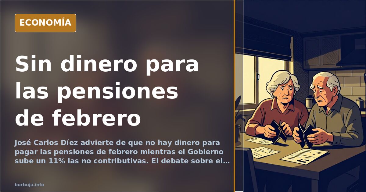 Ilustración editorial sobre la falta de dinero para pagar las pensiones de febrero en España