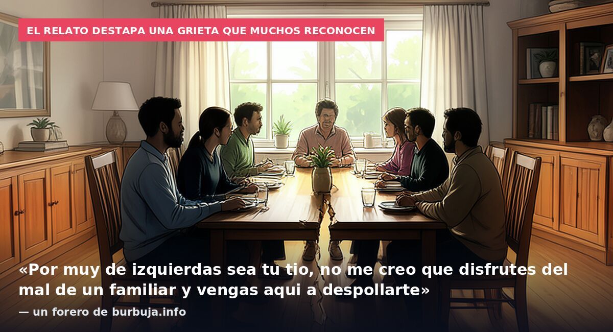 El relato destapa una grieta que muchos reconocen: «Por muy de izquierdas sea tu tio, no me creo que disfrutes del mal de un familiar y vengas aqui a despollarte» — un forero de burbuja.info