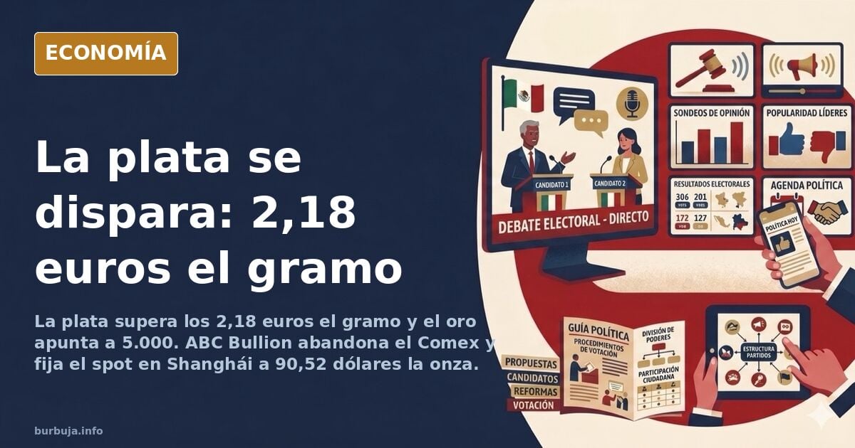 Ilustración editorial de lingotes y monedas de plata apilados con gráfico ascendente del precio de la plata por gramo