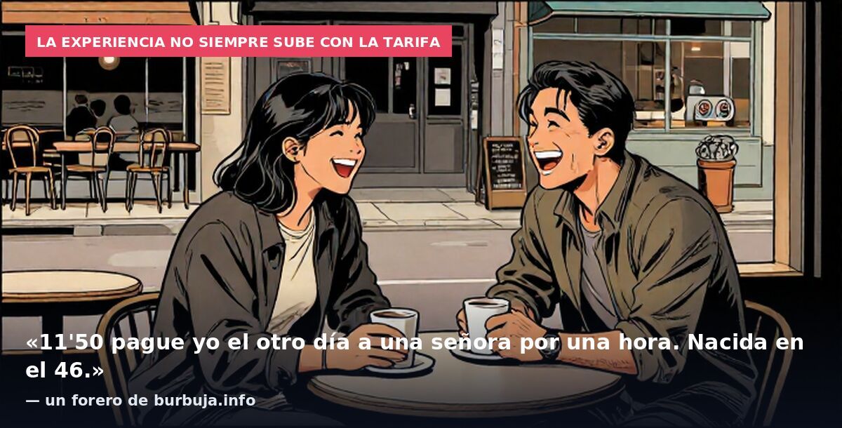 La experiencia no siempre sube con la tarifa: «11'50 pague yo el otro día a una señora por una hora. Nacida en el 46.» — un forero de burbuja.info