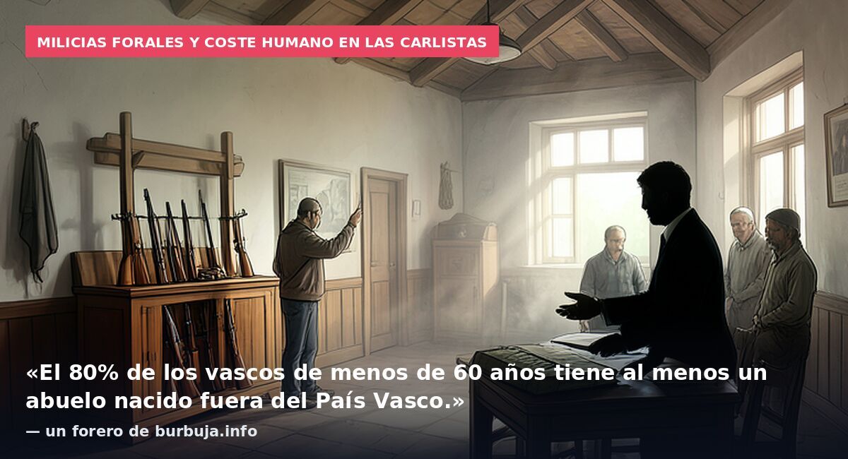Milicias forales y coste humano en las carlistas: «El 80% de los vascos de menos de 60 años tiene al menos un abuelo nacido fuera del País Vasco.» — un forero de burbuja.info