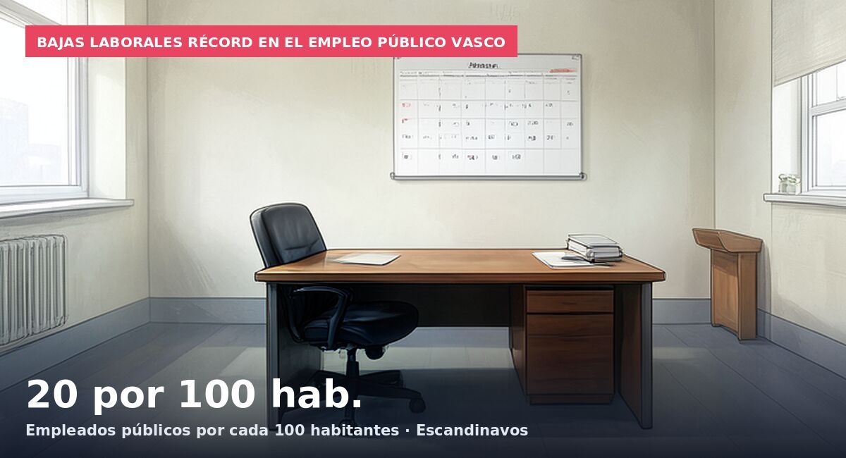 Bajas laborales récord en el empleo público vasco: 20 por 100 hab. Empleados públicos por cada 100 habitantes · Escandinavos