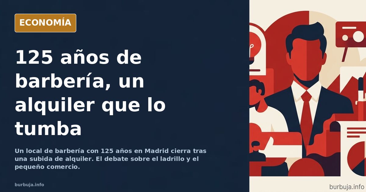 Fachada de una barbería histórica de Madrid con el cartel de cierre y el alquiler como causa