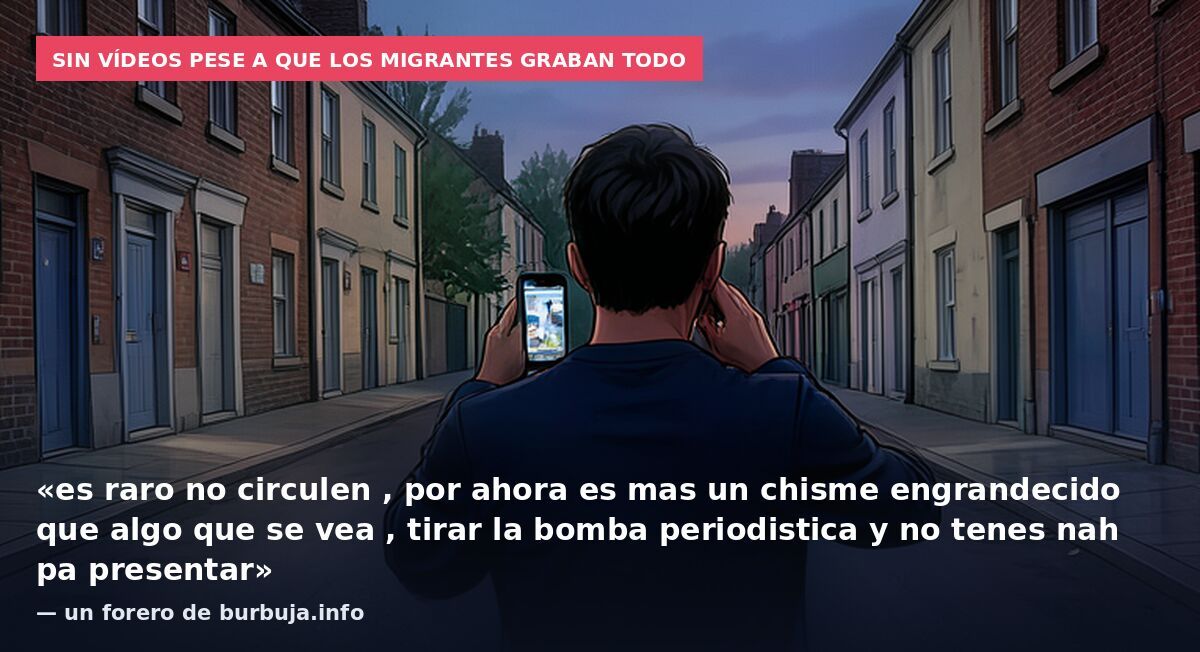 Sin vídeos pese a que los migrantes graban todo: «es raro no circulen , por ahora es mas un chisme engrandecido que algo que se vea , tirar la bomba periodistica y no tenes nah pa presentar» — un forero de burbuja.info
