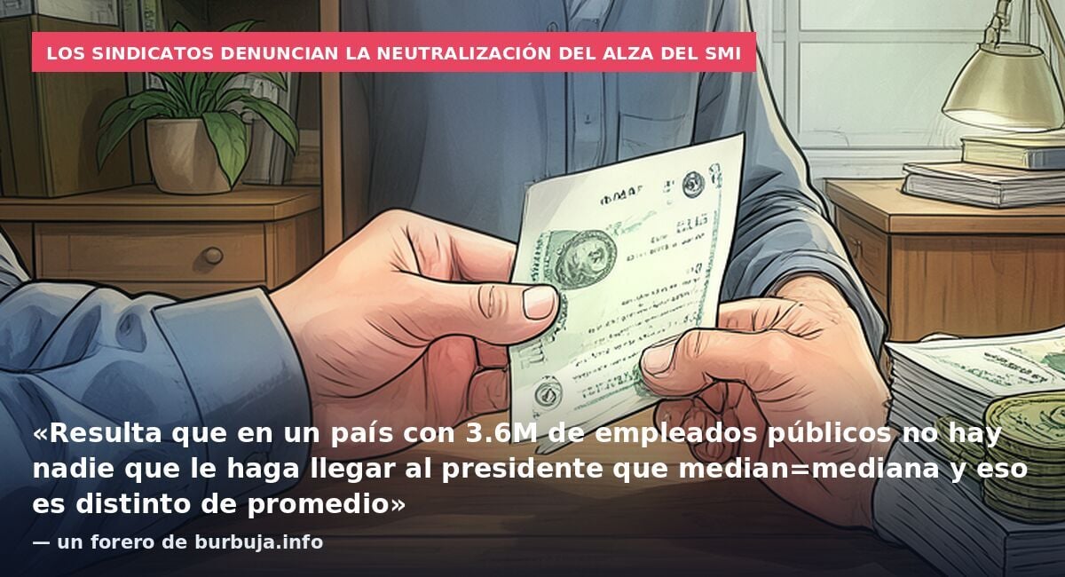 Los sindicatos denuncian la neutralización del alza del SMI: «Resulta que en un país con 3.6M de empleados públicos no hay nadie que le haga llegar al presidente que median=mediana y eso es distinto de promedio» — un forero de burbuja.info
