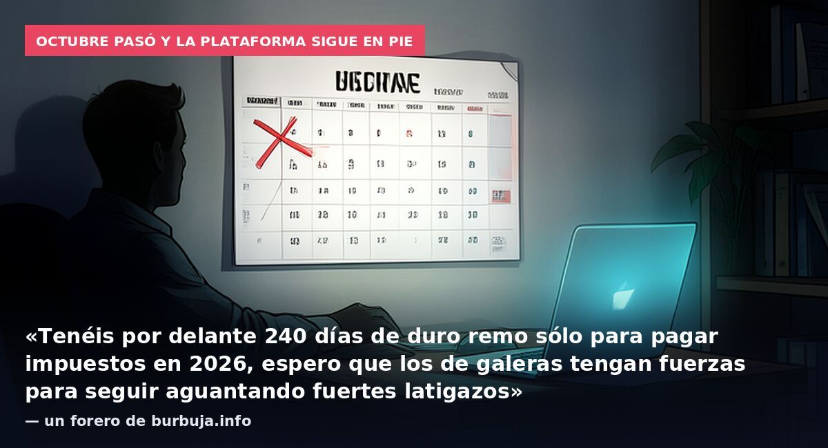 Octubre pasó y la plataforma sigue en pie: «Tenéis por delante 240 días de duro remo sólo para pagar impuestos en 2026, espero que los de galeras tengan fuerzas para seguir aguantando fuertes latigazos» — un forero de burbuja.info