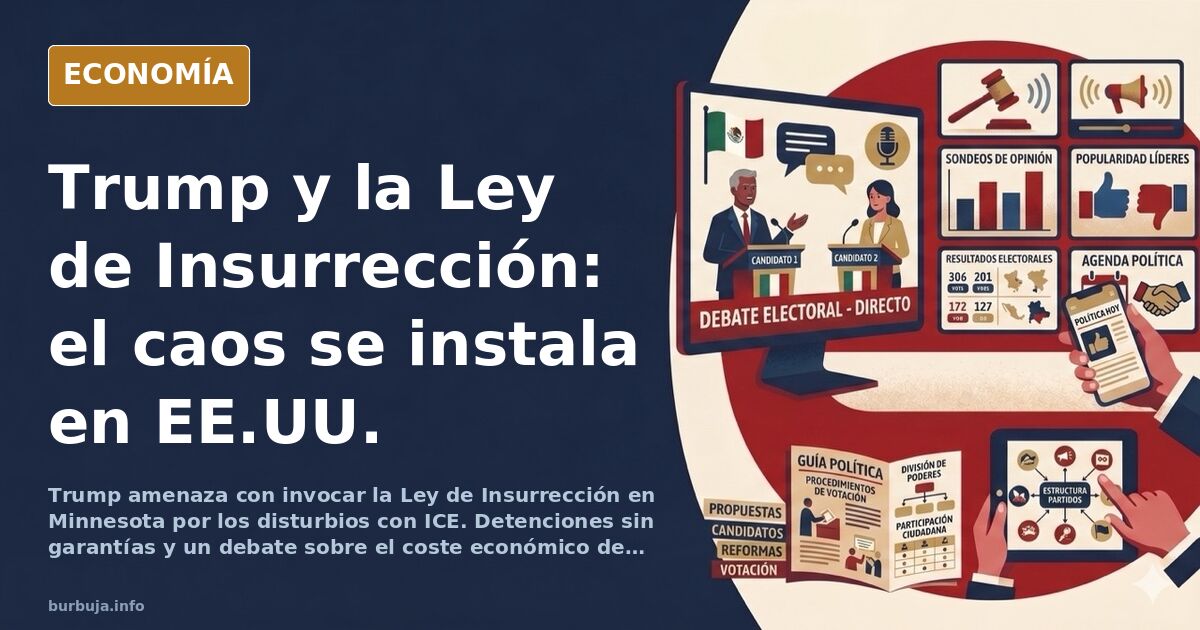 Ilustración editorial de un Capitolio estadounidense bajo tensión con siluetas de agentes y una bandera rasgada