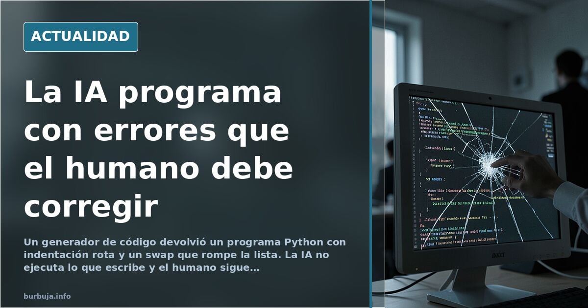 Pantalla de editor de código con un script de Python y un mensaje de error de indentación resaltado en rojo