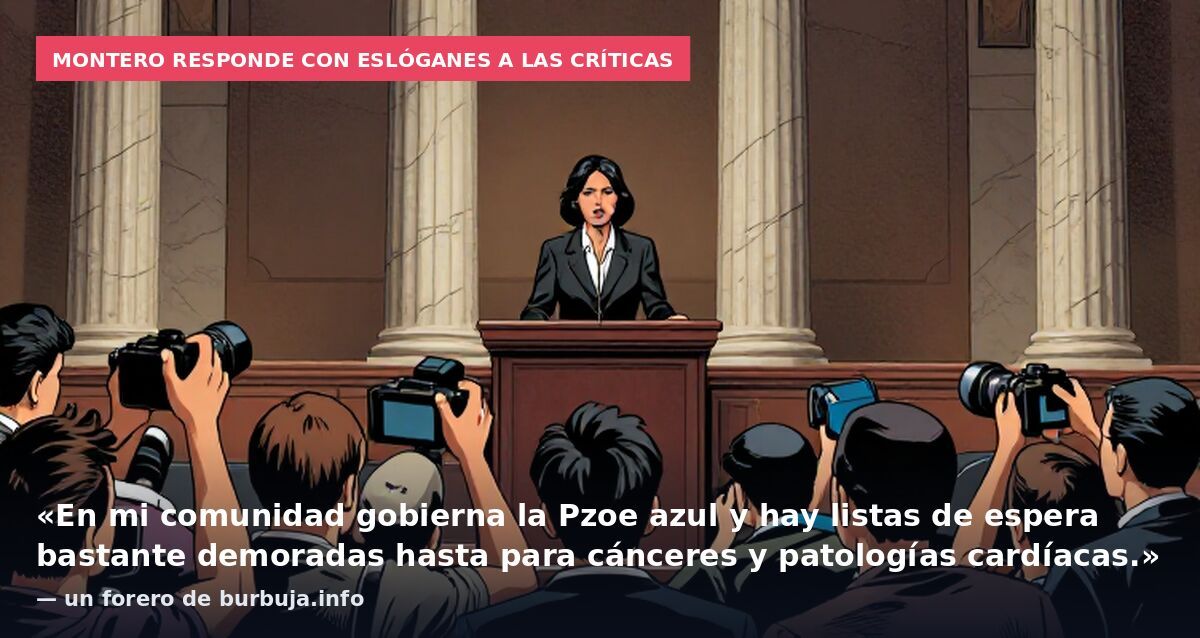 Montero responde con eslóganes a las críticas: «En mi comunidad gobierna la Pzoe azul y hay listas de espera bastante demoradas hasta para cánceres y patologías cardíacas.» — un forero de burbuja.info