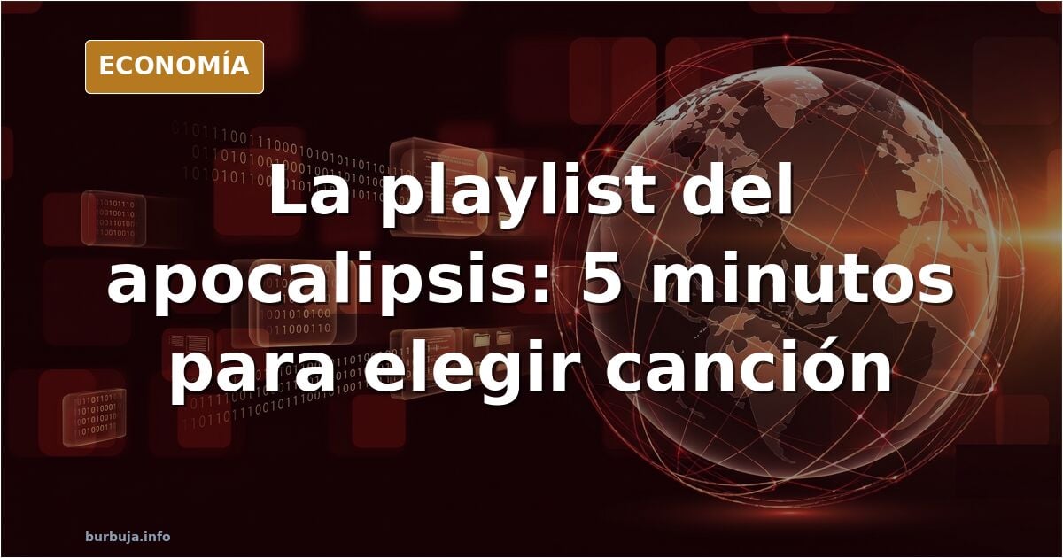 Ilustración editorial de un misil nuclear sobre una ciudad mientras suena una canción de despedida
