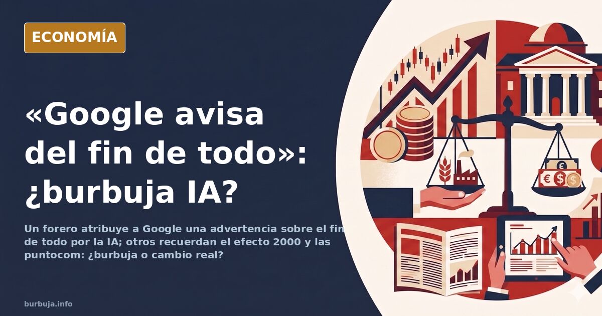 Ilustración editorial de una burbuja dorada sobre un escritorio de oficina, símbolo de la advertencia atribuida a Google sobr