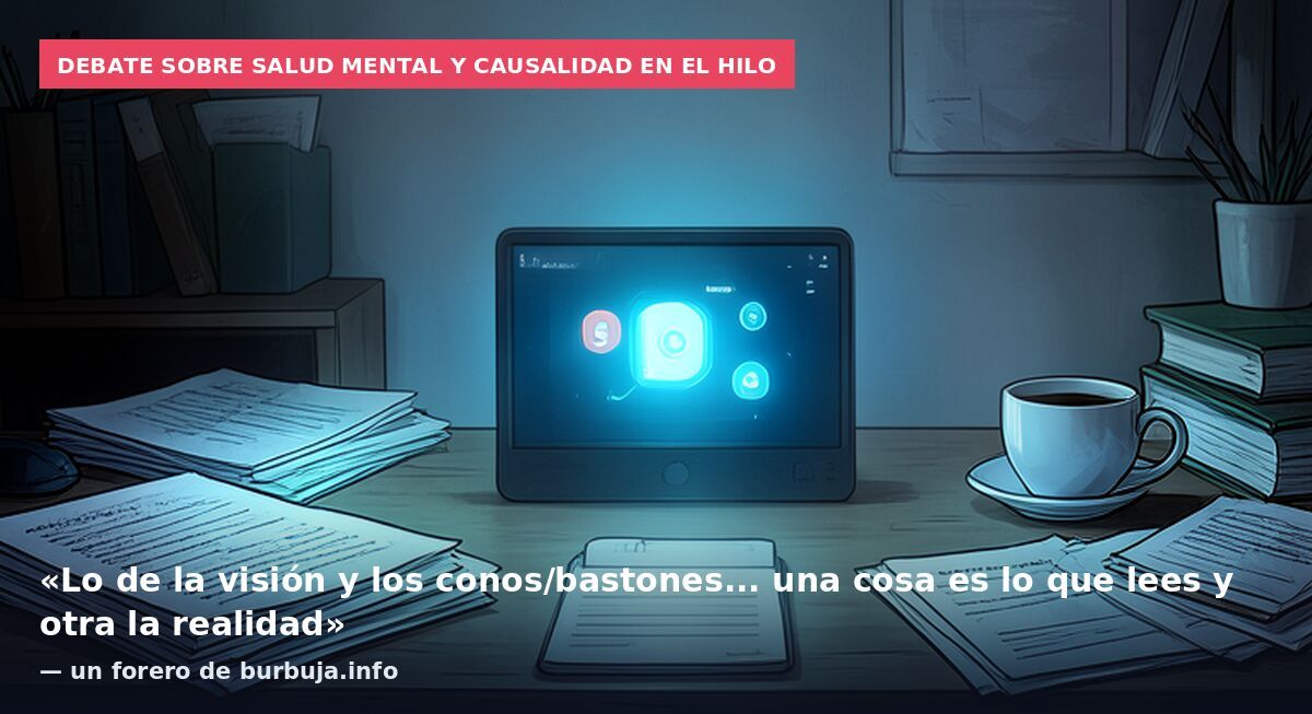 Debate sobre salud mental y causalidad en el hilo: «Lo de la visión y los conos/bastones... una cosa es lo que lees y otra la realidad» — un forero de burbuja.info
