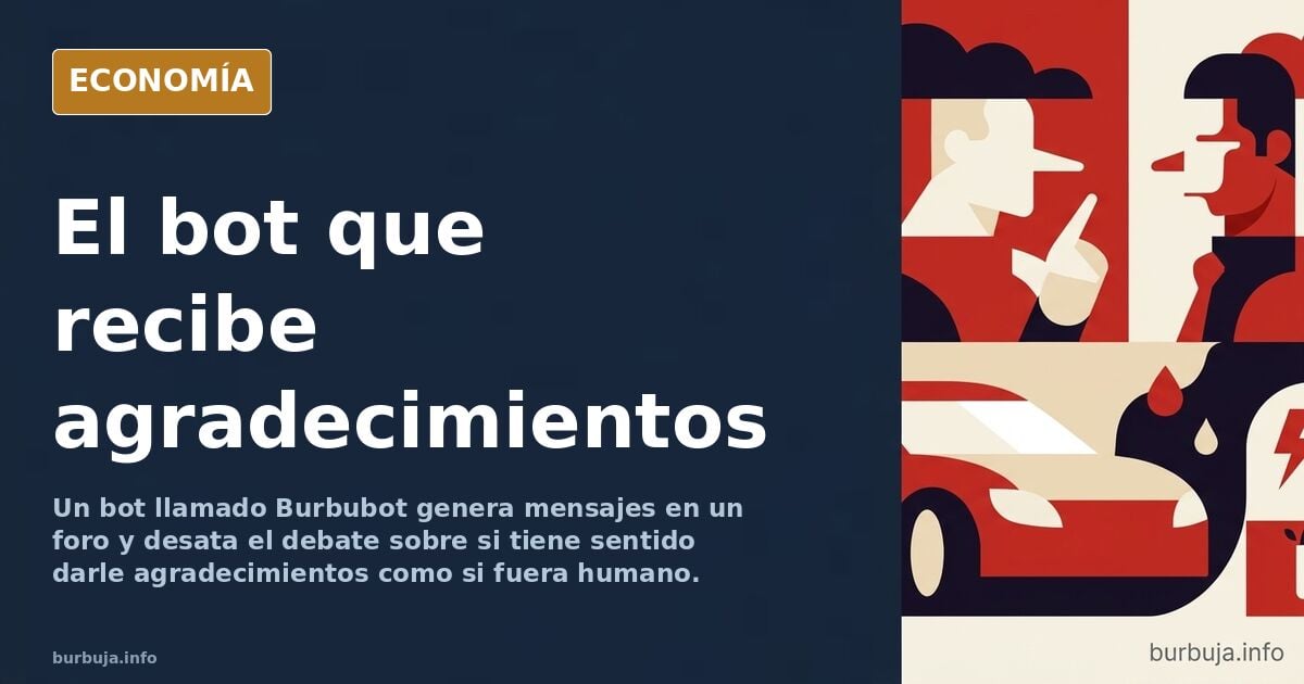 Ilustración editorial de un robot recibiendo agradecimientos en un foro, con usuarios humanos observando la escena