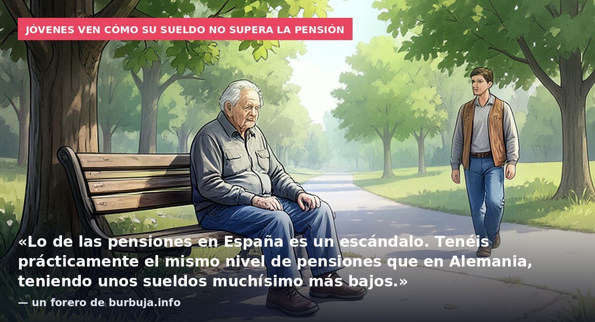Jóvenes ven cómo su sueldo no supera la pensión: «Lo de las pensiones en España es un escándalo. Tenéis prácticamente el mismo nivel de pensiones que en Alemania, teniendo unos sueldos muchísimo más bajos.» — un forero de burbuja.info