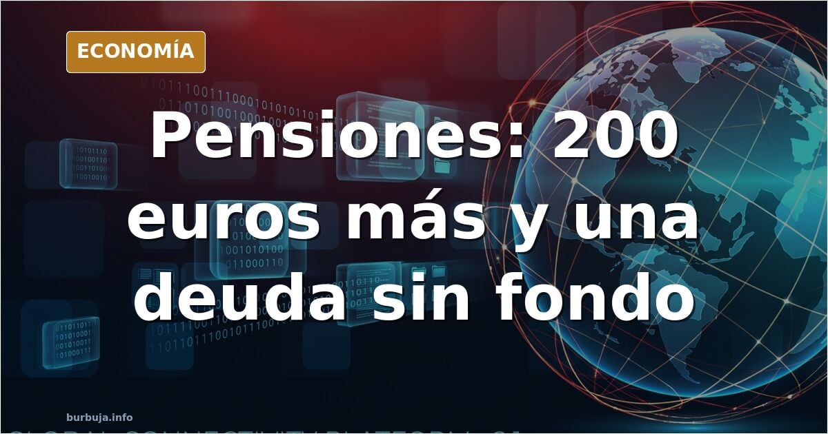Ilustración editorial en azul marino y dorado de una balanza con monedas y una bandera desgastada sobre un fondo de deuda púb