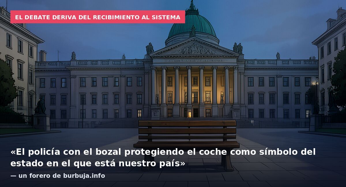 El debate deriva del recibimiento al sistema: «El policía con el bozal protegiendo el coche como símbolo del estado en el que está nuestro país» — un forero de burbuja.info